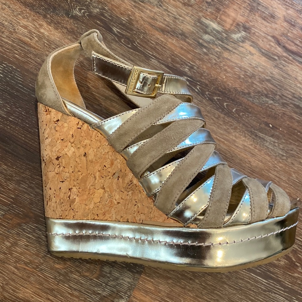 Jimmy Choo Wedges size 36 EEUC Worn Once Metallic Suede